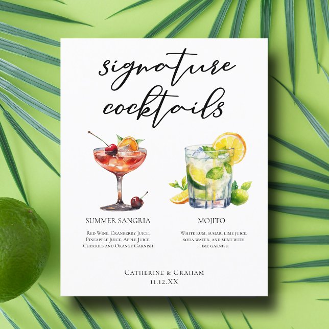 Sangria Mojito Namnteckning Cocktails Bröllop Menu (Skapare uppladdad)