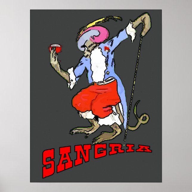 Sangria Monkey Vintage Stil, lägg till text Poster (Framsidan)