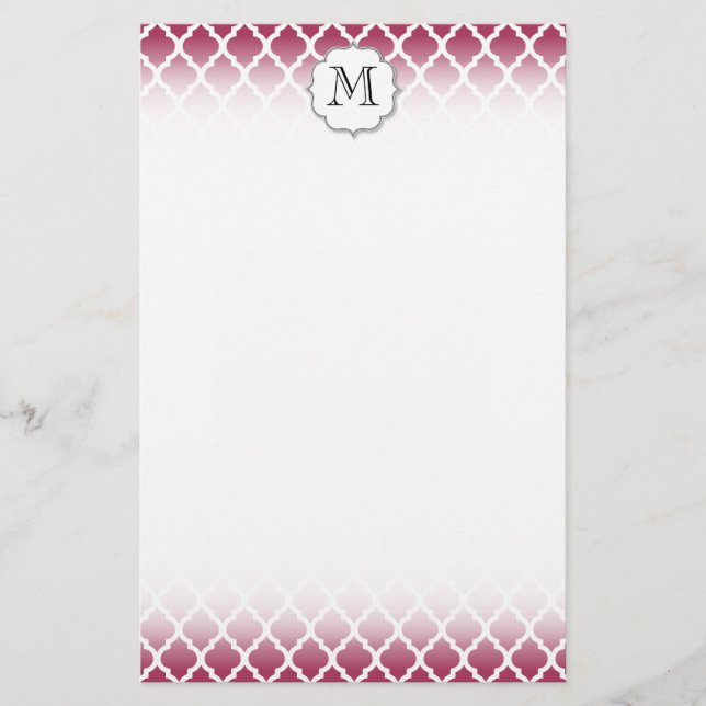 Sangria Moroccan Tile med Anpassade Monogram Brevpapper (Framsida)