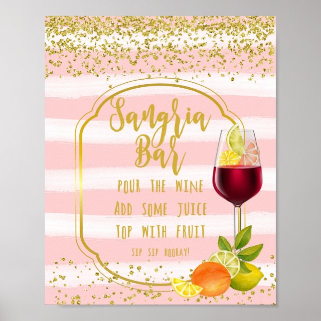 sangria pub-tecken rosa och guld konetti-frukt poster (Framsidan)