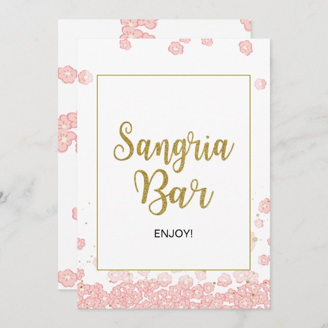 Sangria Pub-tecken| Rosa och Guld Möhippa Inbjudningar (Fram/baksida)