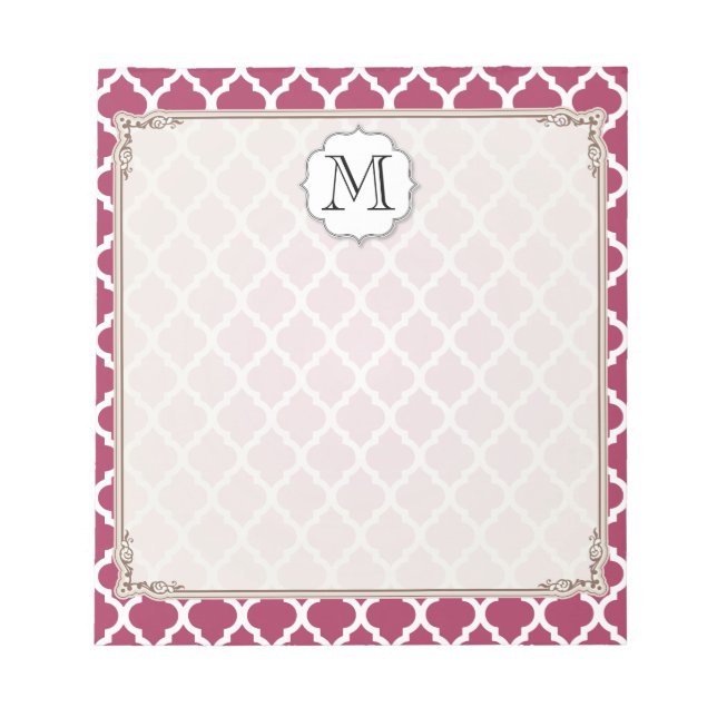 Sangria Red Moroccan Tile w/ Anpassade Monogram Anteckningsblock (Framsida)