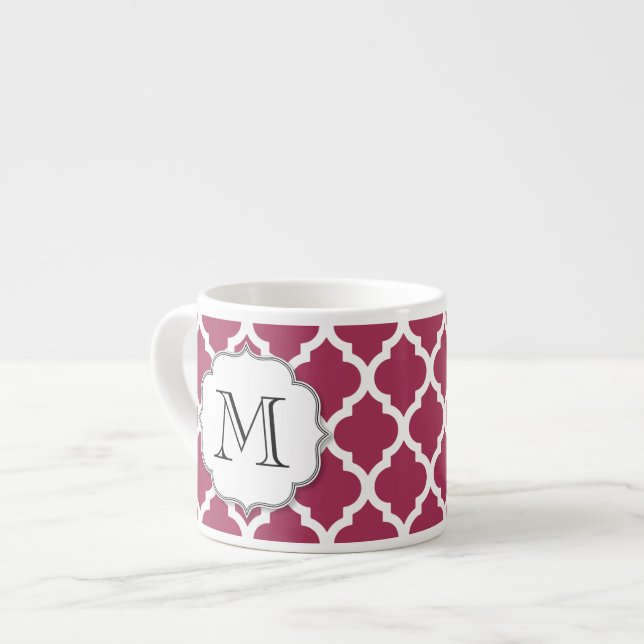 Sangria Red Moroccan Tile w/ Anpassade Monogram Espressomugg (Framsida vänster)