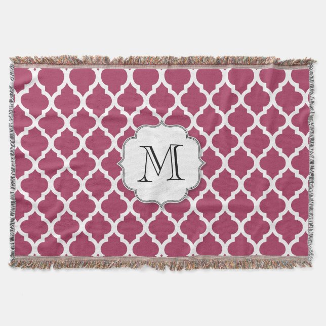Sangria Red Moroccan Tile w/ Anpassade Monogram Filt (Framsidan)