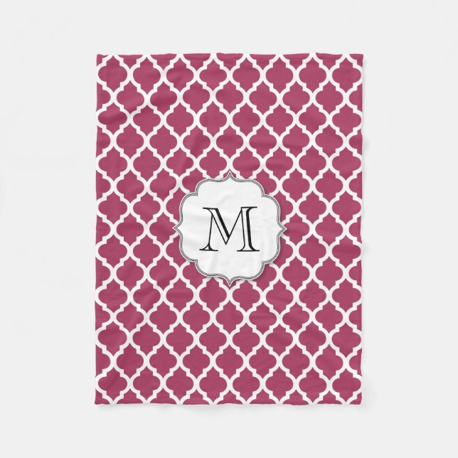 Sangria Red Moroccan Tile w/ Anpassade Monogram Fleecefilt (Framsidan)