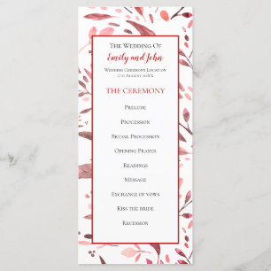 Sangria Red Watercolor Löv Bröllop Program
