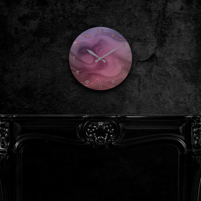 Sangria Strata | Moody Rosa och Lila Luxe Agate Rund Klocka (Skapare uppladdad)