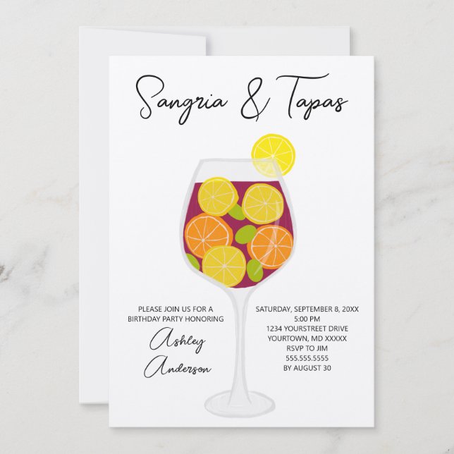 Sangria & Tapas Spain Cocktail Birthday Inbjudningar (Framsida)