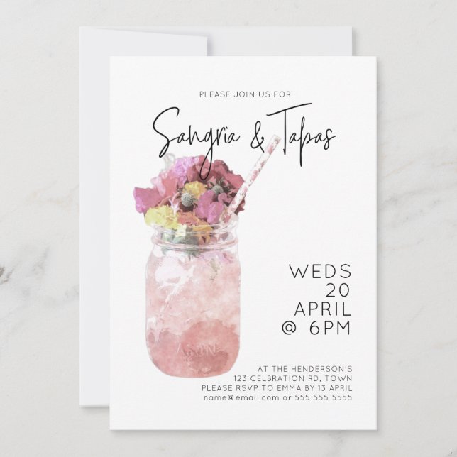Sangria & Tapas Summer Cocktail Party Bright Rosa Inbjudningar (Framsida)