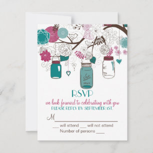 Sangria & Teal Masonburkar RSVP Bröllopsinbjudan OSA Kort
