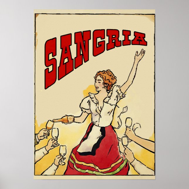 Sangria Time Vintage Stil, lägg till text Poster (Framsidan)