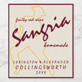 Sangria with Flamenco Dancer Homemade Vinflaska Etikett