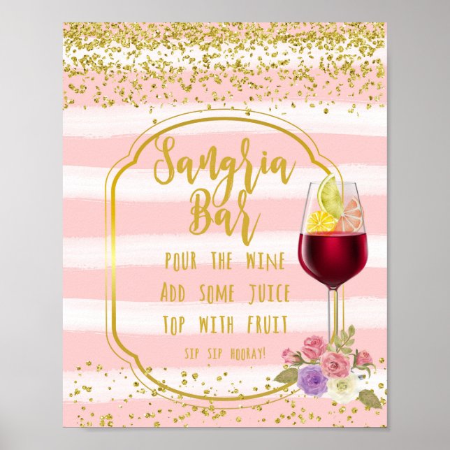 sangriabarskylt rosa och guldkonfetti poster (Framsidan)