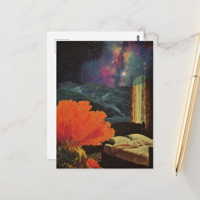 Sängrum under Sea Surreal Mixed media collage Vykort (Fram/Back In Situ)