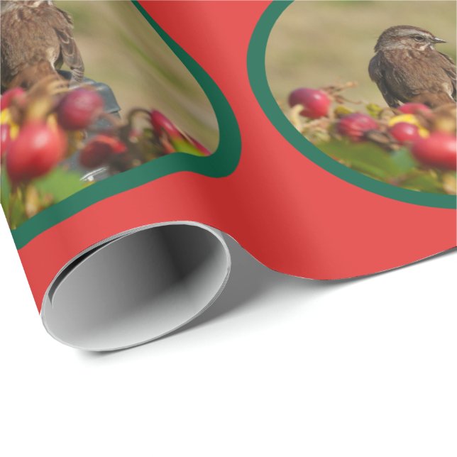 Sångsparv och höstros julfirande presentpapper (Rullad Hörn)
