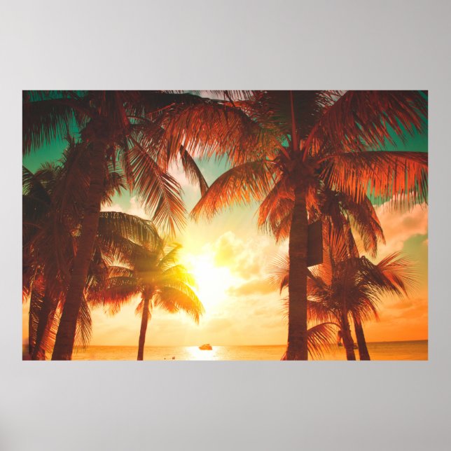 Sängstrand med handflatan träd och vackert himmel  poster (Framsidan)