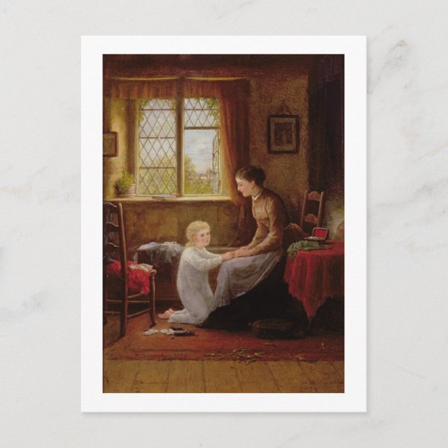 Sängtid, 1890 (olja på panel) vykort (Framsida)