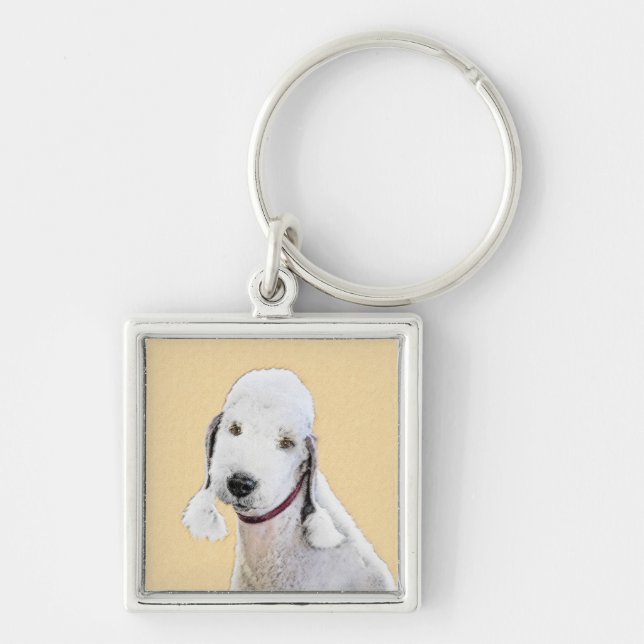 Sängtonsmålning - originalbild av Hund Fyrkantig Silverfärgad Nyckelring (Framsidan)