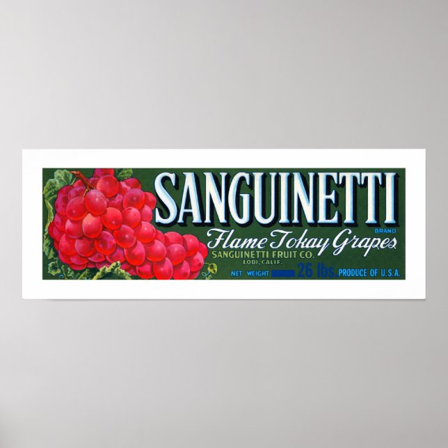 Sanguinetti Grapes etikett Poster (Framsidan)