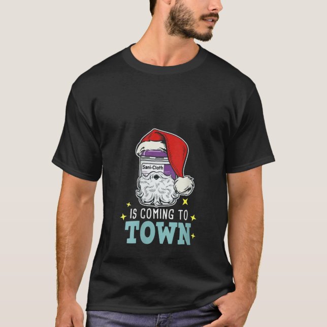 Sani Trasa Santa Hat Funny jul Nurse RN CNA T Shirt (Framsida)