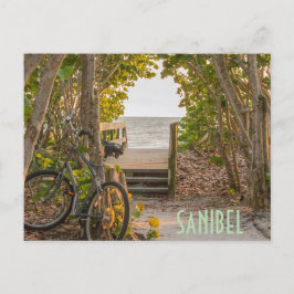 Sanibel Florida Beach Entrance med Bicycle Vykort