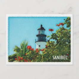 Sanibel Florida fyr, vattenfärg Vykort