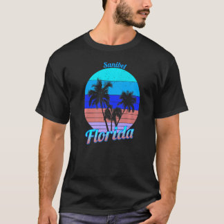 Sanibel Florida Retro Tropiska Palmträd Semester T Shirt