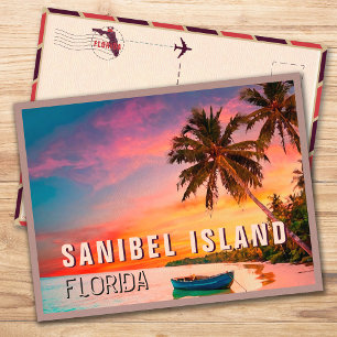 Sanibel Florida Tropical Handflatan Träd Sunset 19 Vykort
