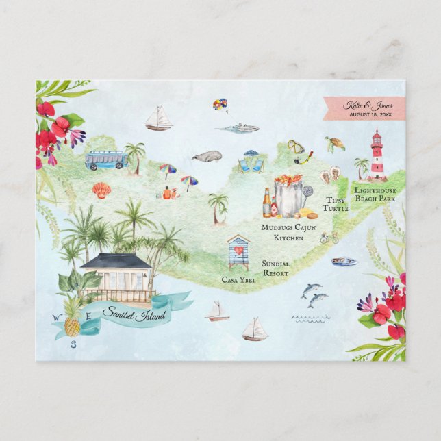 Sanibel Island | Destination Bröllop Itinerary Kar Vykort (Framsida)