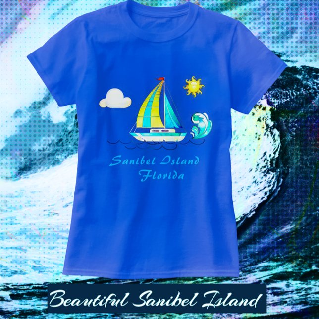 Sanibel Island FL Sailboat-and Sol T Shirt (Sanibel Island Sailing Vacation Shirt - available with color choices)
