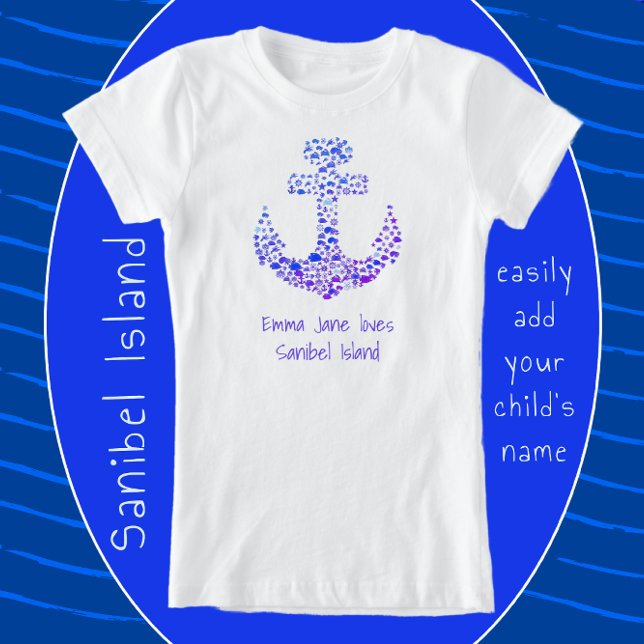 Sanibel Island FL Sea Creatures Anchor och Namn T Shirt (Skapare uppladdad)