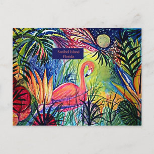 Sanibel Island Flamingo Art Vykort