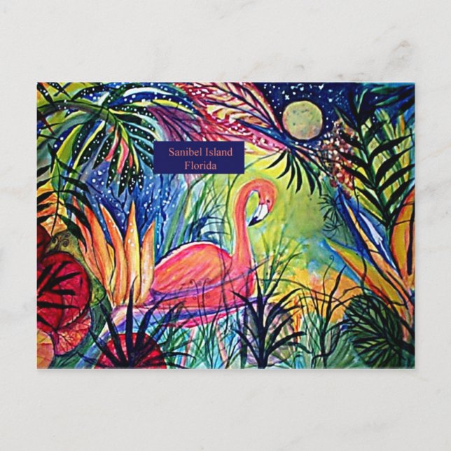 Sanibel Island Flamingo Art Vykort (Framsida)