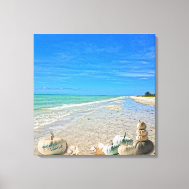Sanibel Island Florida Beach med Fall Pumpkins Canvastryck (Framsida)