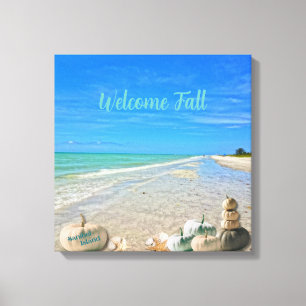 Sanibel Island Florida Beach med Fall Pumpkins Canvastryck