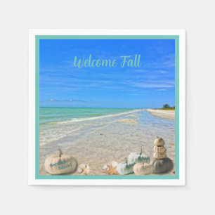 Sanibel Island Florida Beach med Fall Pumpkins Pappersservett