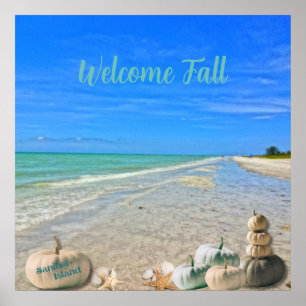 Sanibel Island Florida Beach med Fall Pumpkins Poster