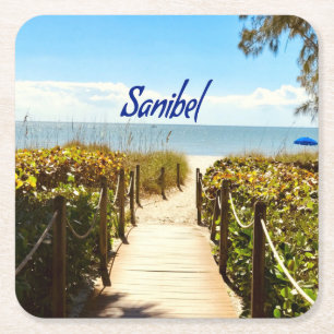 Sanibel Island Florida Beach Ocean Underlägg Papper Kvadrat