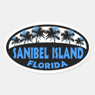 Sanibel Island Florida blue handflatan Ovalt Klistermärke