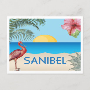 Sanibel Island Florida illustration med Spoonbill Vykort