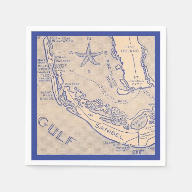 Sanibel Island Florida Karta Napkin Pappersservett (Framsidan)