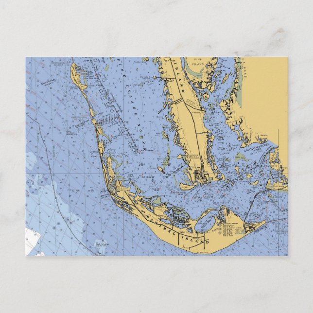 Sanibel Island Florida Nautical Chart Postcard Vykort (Framsida)