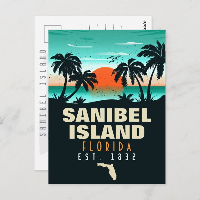 Sanibel Island Florida Retro Sunset Souvenirs Vykort (Fram/baksida)