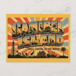 Sanibel Island Florida Skalshuvudstad Vintage Kons Vykort