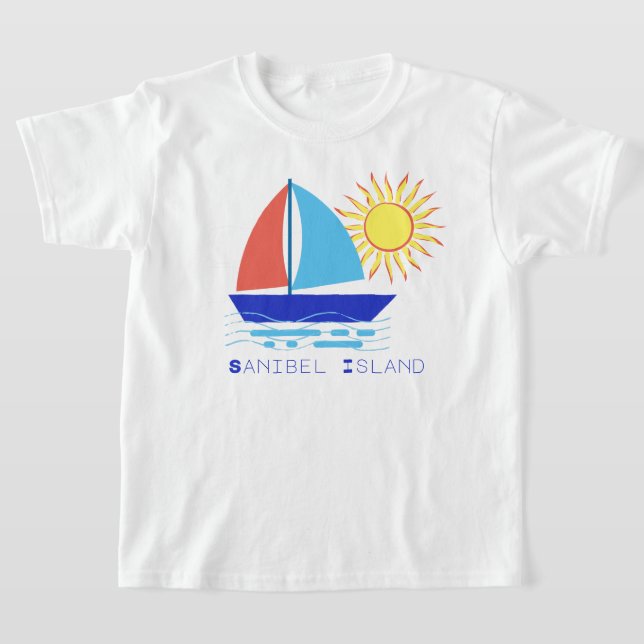 Sanibel Island Sailboat och Sunshine Vacation T Shirt (Laydown)