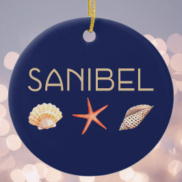 Sanibel Island Seashells på Blue Julgransprydnad Keramik