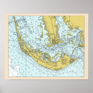 Sanibel Island vintage karta Poster