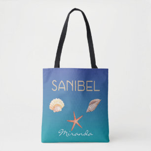 Sanibel med inhägnader på blått och eget namn tygkasse