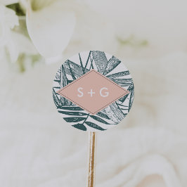 Sanibel | Tropiskt botaniskt Bröllop Monogram Runt Klistermärke