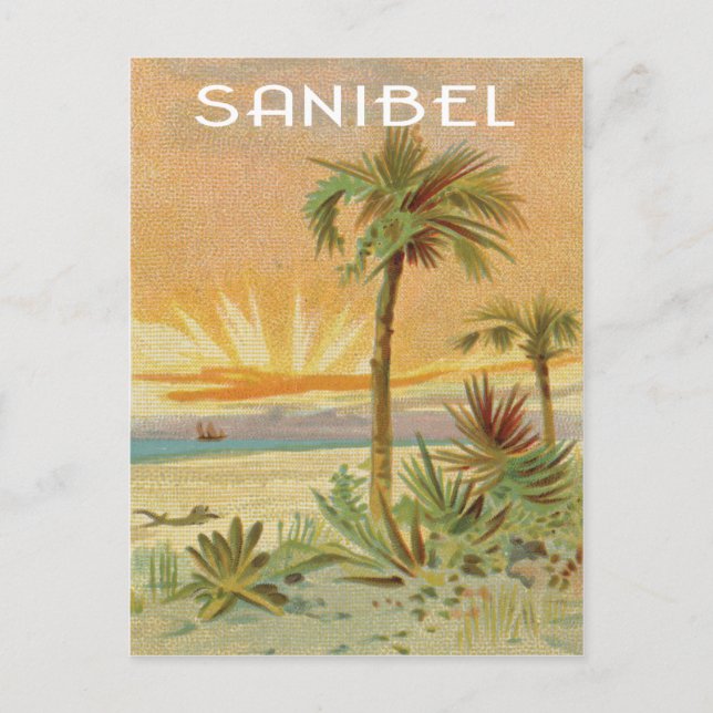 Sanibel vintage strand vykort (Framsida)